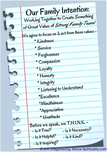  Our Family Team Intention: True Family Values, and T.H.I.N.K. before speaking (5 questions to ask yourself)   © Wicca-Spirituality.com
