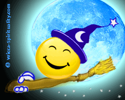 Happy Witch On Broom With Moon © wicca-spirituality.com