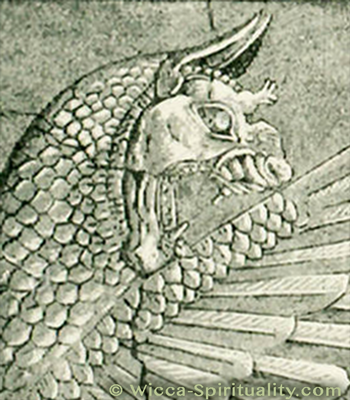 Tiamat Dragon Goddess stone carving, close-up © Wicca-Spirituality.com